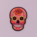 Aufnäher - Totenkopf Mexico mit Rose - rosa-orange - Patch
