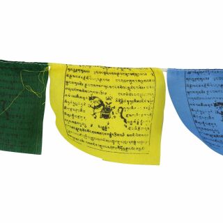 Bandiere di preghiera buddista tibetana - larghe 10 cm - scritta nera - set di 5 rotoli - cotone -01