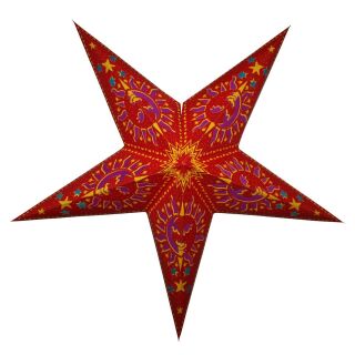 Papierstern - Weihnachtsstern - Stern 5zackig rot-bunt gemustert - 60 cm