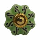 Ceramic door knob shabby chic - Flower - green-white 03