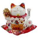 Gatto della fortuna - Gatto cinese - Porcellana 21,5 cm bianco - Maneki Neko di alta qualità 01