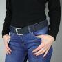 Cintura di pelle - cintura senza fibbia - blu marino - aspetto incrinato - 4 cm