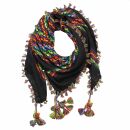 Kefiah premium nero - rainbow stripes - franges e pon-pon multicolor - Shemagh - Sciarpa Arafat
