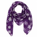 Sciarpa di cotone - fiocchi di neve viola - bianco - foulard quadrato