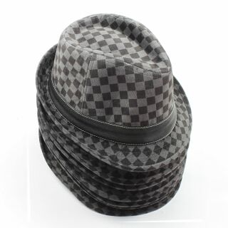 7x Trilby Hüte Hut Set 01 samtig und kariert grau-schwarz Fedora Posten Großhandel