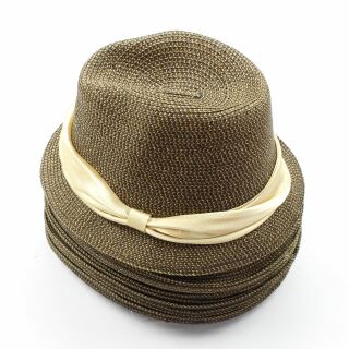 11x Trilby Hüte Hut Set 26 braun meliert mit Hutband beige Fedora Posten Großhandel