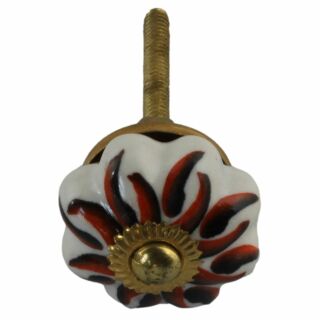 Ceramic door knob shabby chic Rosette small - Flower 02 - orange-black