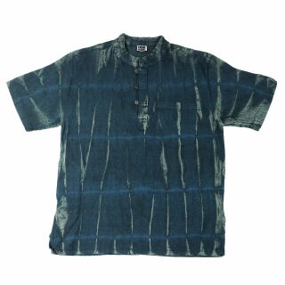 Camisa de hombre - Camisa de vestir - Cuello alto - Cuello mandarín - Manga corta - azul - mirada agrietada