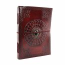 Libreta de cuero grande - marrón rojizo - cuaderno de bocetos - diario - con piedra - Mandala 03