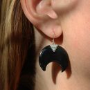 Earrings - hanging earrings - 925 silver - crescent moon 2.5 cm - black