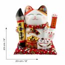 Agitando gato chino - Porcelana 21,5 cm blanco - Maneki Neko de alta calidad 03