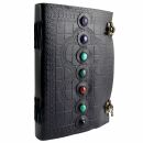 Leather notebook big - sketchbook diary with stones black