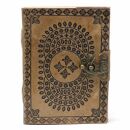 Leather notebook sketchbook diary - mandala - light brown
