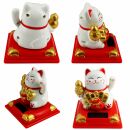 Glückskatze Maneki-Neko Vermögen Solar auf Sockel 8cm Winkekatze Lucky cat