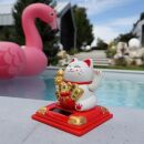 Glückskatze Maneki-Neko Vermögen Solar auf Sockel 8cm Winkekatze Lucky cat