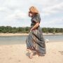 Sommerkleid kurzarm grau braun Strand Dress Gummizug Batikkleid