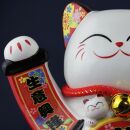 Agitando gato chino Maneki-neko porcelana 26cm gato saludando blanco