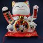 Agitando gato chino Maneki-neko porcelana 26cm gato saludando blanco
