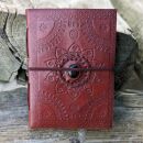 Leather notebook reddish brown mandala flower with stone...