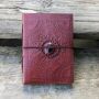 Leather notebook reddish brown mandala flower with stone black sketchbook diary