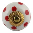 Ceramic door knob shabby chic - Dots - white-red