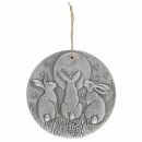 Plaque silver effect wall relief hanging rabbit moon...