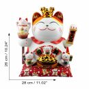 Glückskatze Maneki-neko Winkekatze Krone Porzellan 26cm weiß winkende Katze Lucky cat