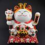 Glückskatze Maneki-neko Winkekatze aus Porzellan 26cm weiß winkende Katze 03