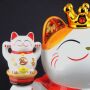 Agitando gato chino Maneki-neko corona porcelana 26cm gato saludando blanco Lucky Cat