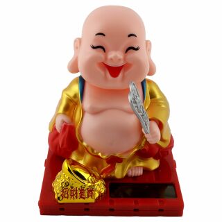 Wackelfigur Buddha lachend Solar Sitz Figur Wackelkopf