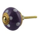 Ceramic door knob shabby chic - Dots - purple-white