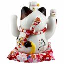 Agitando gato chino Maneki-neko Familia porcelana 30cm gato saludando blanco Lucky Cat