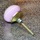 Möbelknauf aus Keramik Shabby Chic - Streifen - rosa-weiß