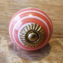 Ceramic door knob shabby chic - Stripes - orange-white