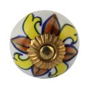 Ceramic door knob shabby chic - Flower 05 - yellow-brown