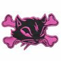 Aufnäher XL - Katzenkopf mit Knochen - rosa-schwarz - Rückenaufnäher