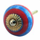 Ceramic door knob shabby chic - Stripes - blue-red
