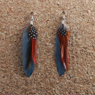 Feather Earrings medium - twocolored - blue-redbrown