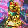 Agitando gato chino - Maneki neko - solar base redonda - 8 cm - oro