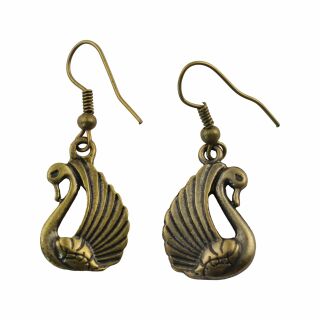 Earrings - swans - old gold