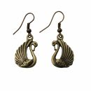 Earrings - swans - old gold