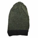 Beanie Mütze - 30 cm lang - schwarz-grün - Strickmütze aus Baumwolle
